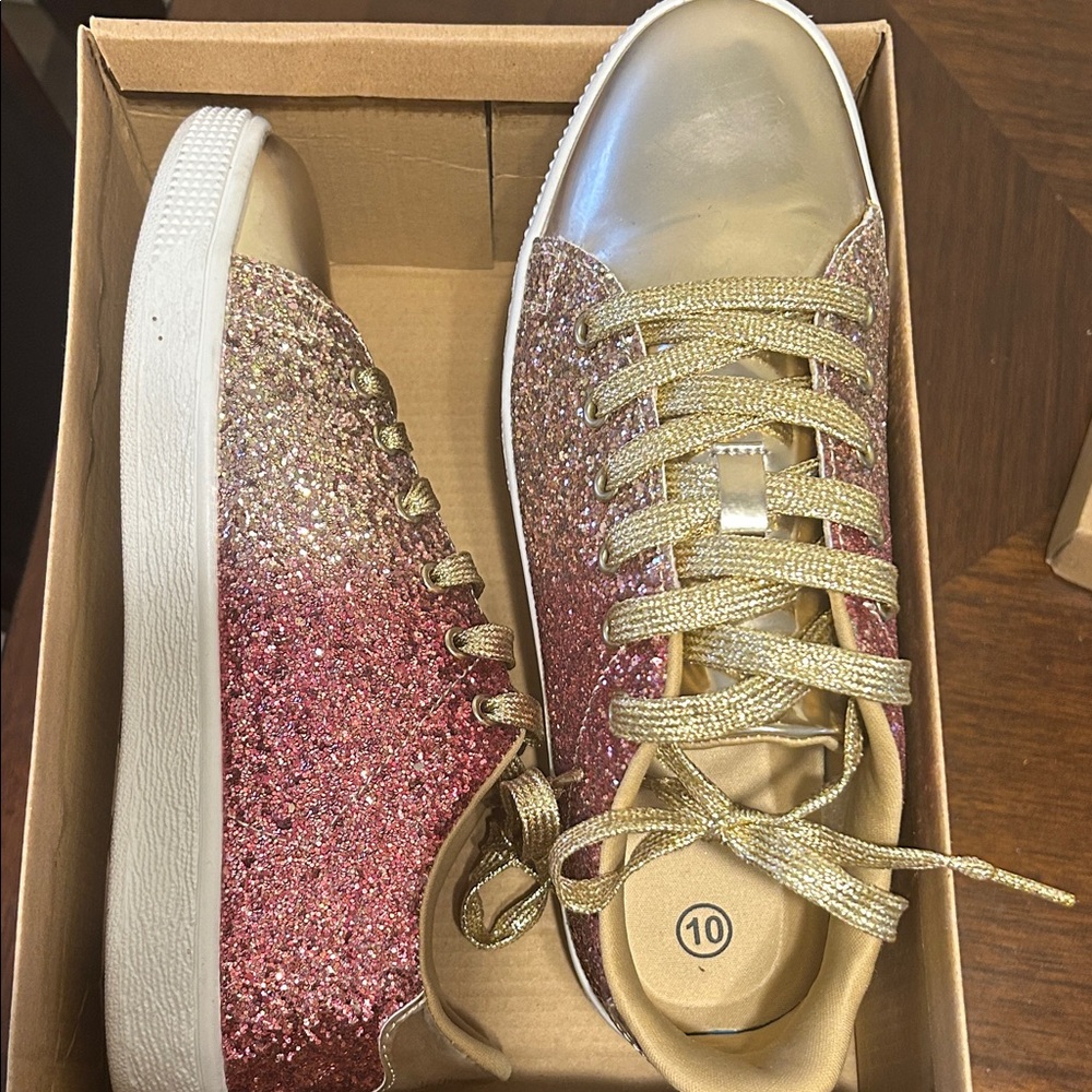 Gold and Pink Glitter Women's Sneakers